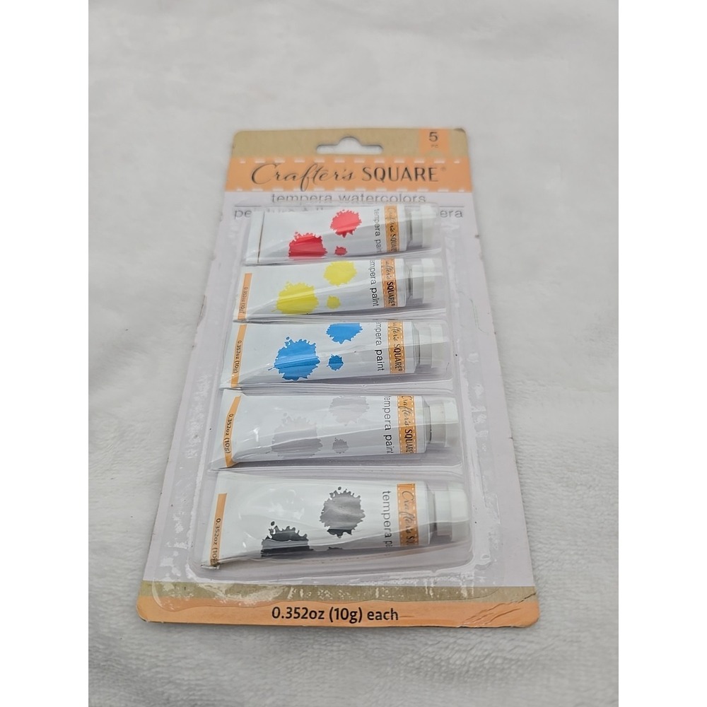 Crafter's Square 5 Tempera Watercolors Tubes 0.352 oz Each  | RD YL BL GR BK‎